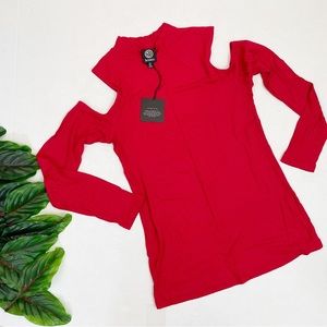 NWT Bobeau Ribbed Red Cold Shoulder Top Medium